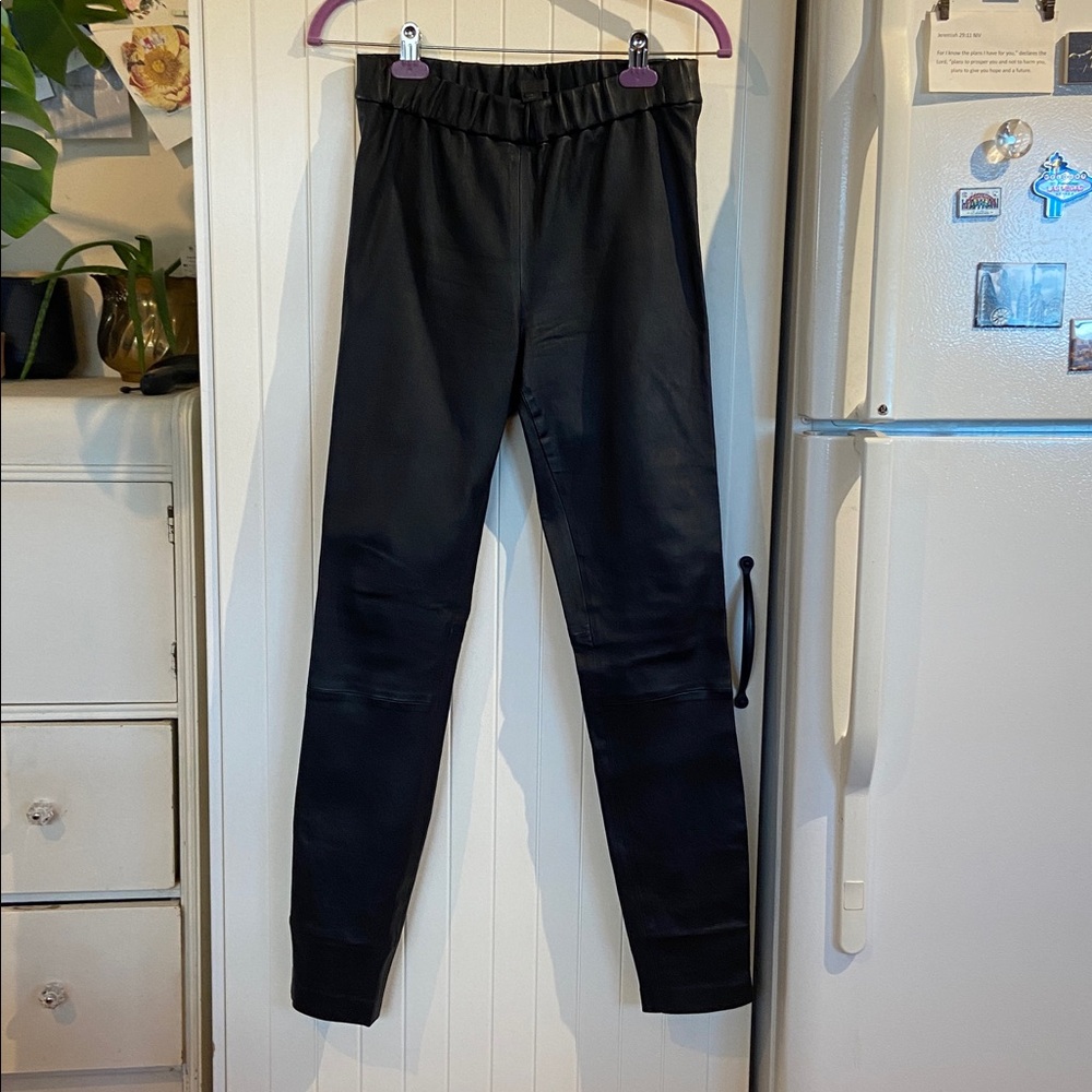 J CREW COLLECTION black 100% leather mid-rise ankle length leggings 8